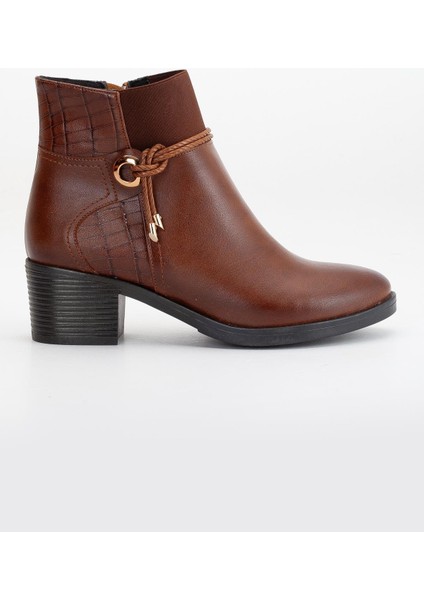 Kadın Topuklu Bot Günlük Taba Boğaz Elastik Kalın Topuklu modelleri