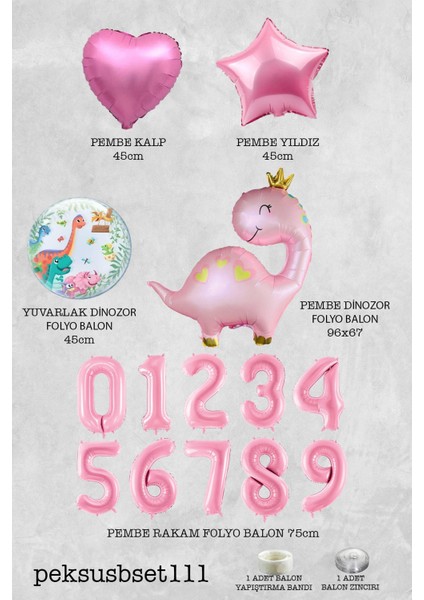 Pembe Dinazor Balonlu Kız Doğum Günü Balon Süsleme Seti Bannerlı Büyük Pembe Yaş Balonlu Dinozor Balon Paketi fiyatları