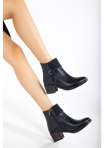 Kadın Topuklu Bot Günlük Lacivert Boğaz Elastik Kalın Topuklu fiyatları