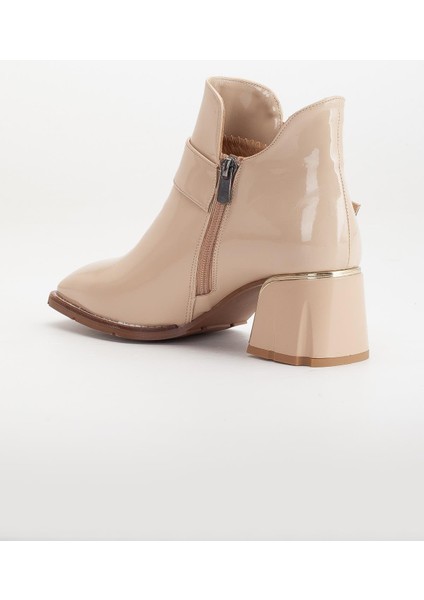 Kadın Topuklu Bot Bej Rugan Tokalı Klasik Vardola Taban indirimleri