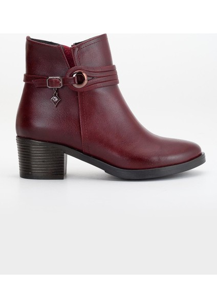 Kadın Topuklu Bot Günlük Bordo Biyeli Kalın Topuklu modelleri