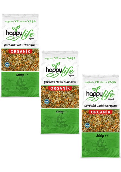 Happy Life Organik Çorbalık Tahıl Karışımı 500 gr x 3 Adet