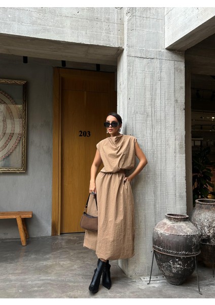 Kadın Camel Paraşüt Kumaş Astarlı Tasarım Balon Bluz 28067 modelleri