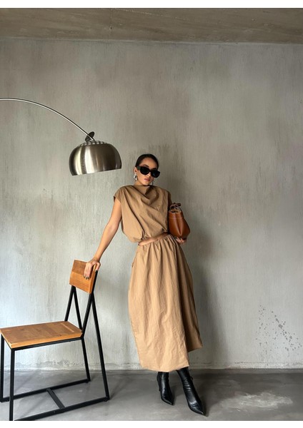 Kadın Camel Beli Lastikli Astarlı Paraşüt Kumaş Balon Etek 28068 indirimleri