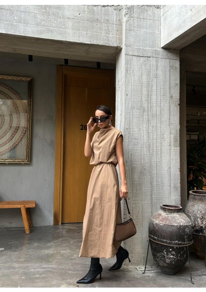 Kadın Camel Paraşüt Kumaş Astarlı Tasarım Balon Bluz 28067 indirimleri