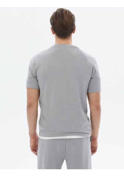 Gri Düz Bisiklet Yaka T-Shirt