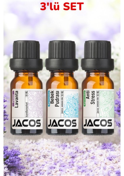 Lavanta, Pudra,anti Stress Esansiyel Uçucu Yağı Buhardanlık Difüzör Esansı Oda Kokusu 3'lü Set