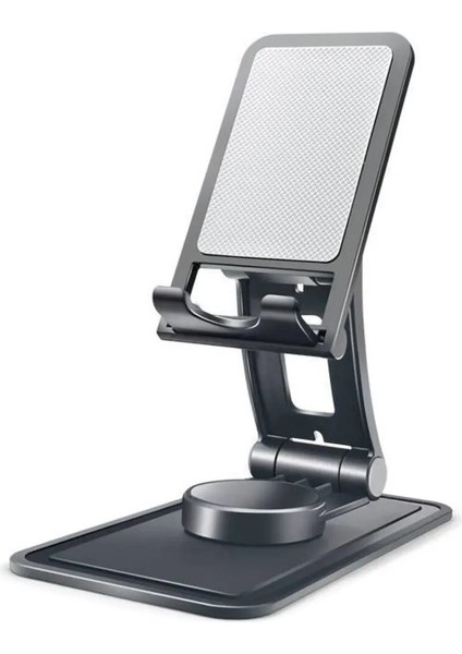 Masaüstü Tablet Cep Telefonu Tutucu Stand 360° Dönen Taşınabilir Katlanabilir Ayarlanabilir Kaymaz Siyah (S188)