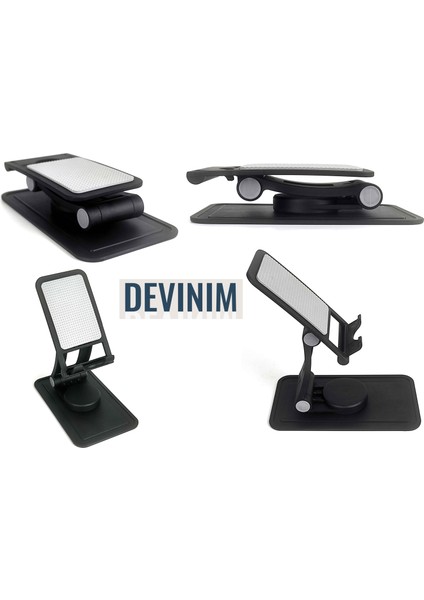 Masaüstü Tablet Cep Telefonu Tutucu Stand 360° Dönen Taşınabilir Katlanabilir Ayarlanabilir Kaymaz Siyah (S188)