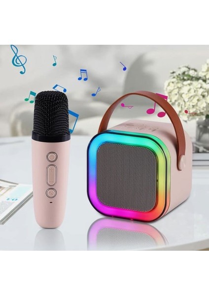 Rgb Işıklı Kablosuz Mikrofonlu Taşınabilir Bluetooth Hoparlör Karaoke Müzik