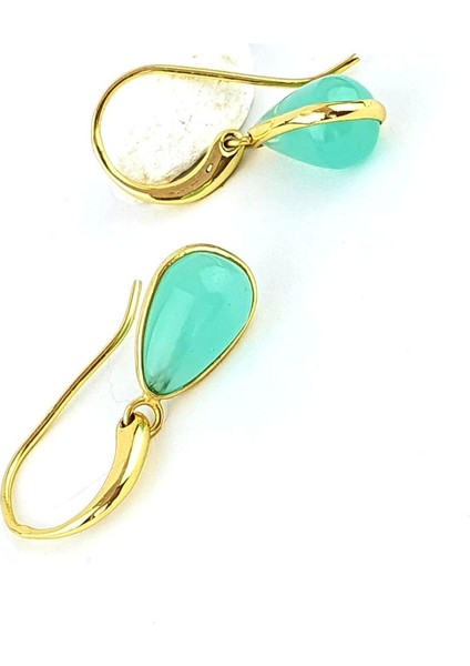 Kalsedon Taşlı 925AYAR Gümüş Üzerine Altın Kaplama Tasarım Damla Doğal Taş Küpe fiyatları