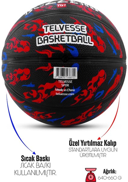 Basketbol Topu Pompalı 7 No TB-500 Buzzers Grafiti Kauçuk Dayanıklı Deep Channel Kabartma