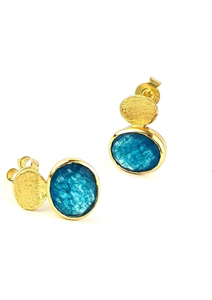 Mavi Kuvars Taşlı 925AYAR Gümüş Üzerine Altın Kaplama Tasarım Doğal Taş Küpe fiyatları