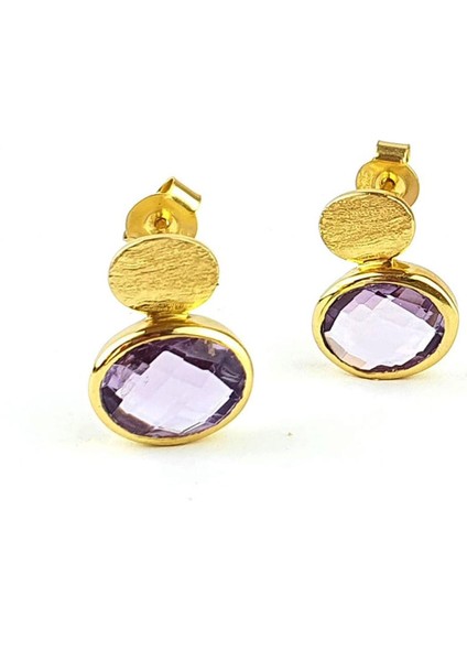 Ametist Taşlı 925AYAR Gümüş Üzerine Altın Kaplama Tasarım Doğal Taş Küpe fiyatları