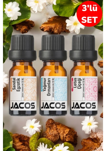 Sandal Egzotik,yağmur Ormanları,lotus Esansiyel Uçucu Yağı Difüzör Esansı Oda Kokusu 3'lü Set