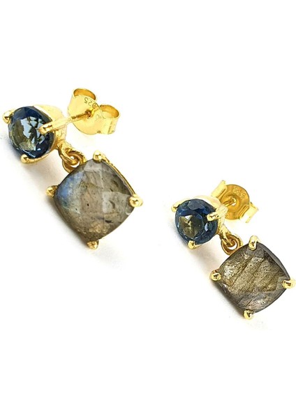 Aquamatin ve Labrodorite Taşlı 925AYAR Gümüş Üzerine Altın Kaplama Tasarım Doğal Taş Küpe fiyatları