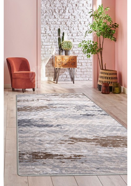 Halı GRI14 Karo Yıkanabilir Saçaksız Kesme Ince Yolluk Kilim Salon Halısı Modelleri