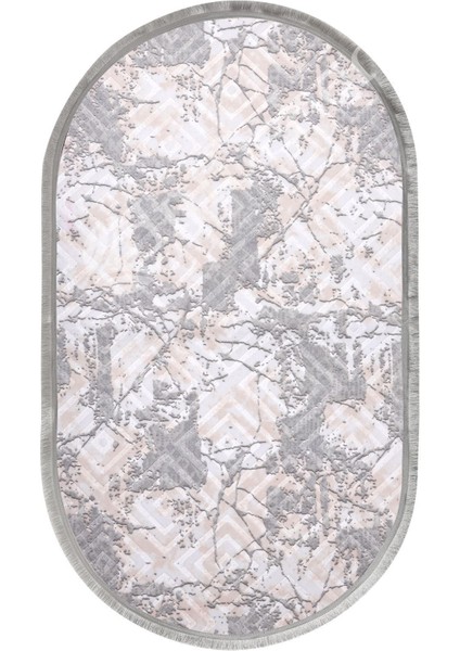 Halı Gri3 Karo Yıkanabilir Saçaklı Oval Kesme Ince Yolluk Kilim Salon Halısı Modeli