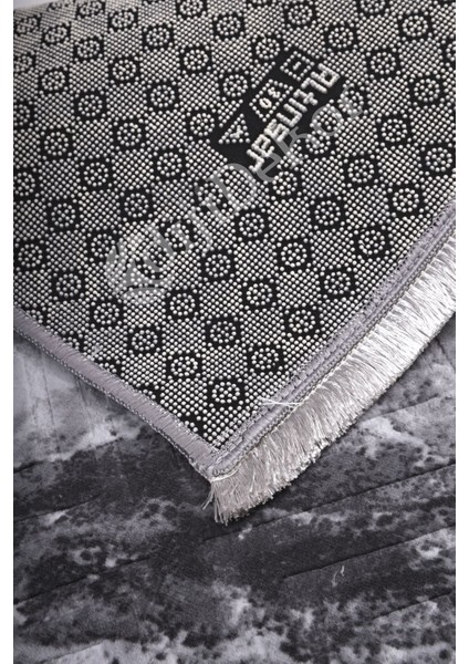 Halı Antrasit Karo Yıkanabilir Saçaklı Kesme Ince Yolluk Kilim Salon Halısı Modeli
