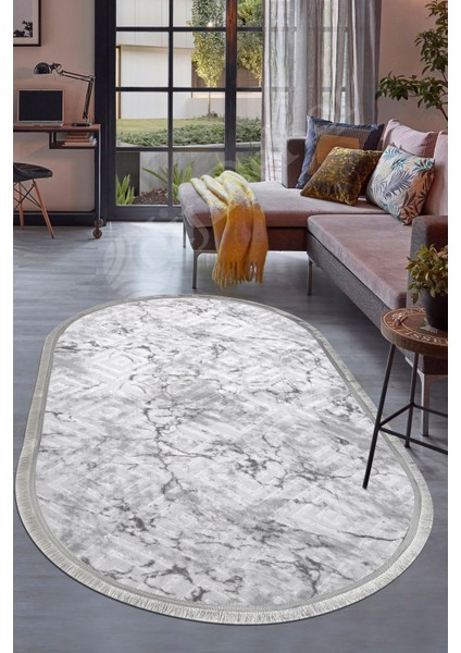 Halı Gri Karo Yıkanabilir Saçaklı Oval Kesme Ince Yolluk Kilim Salon Halısı Modeli