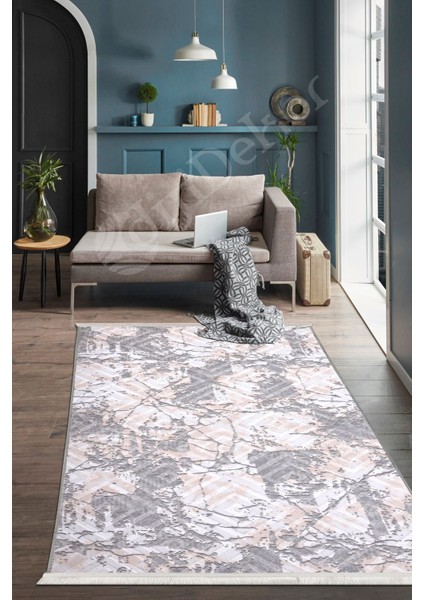 Halı Gri3 Karo Yıkanabilir Saçaklı Kesme Ince Yolluk Kilim Salon Halısı Modelleri