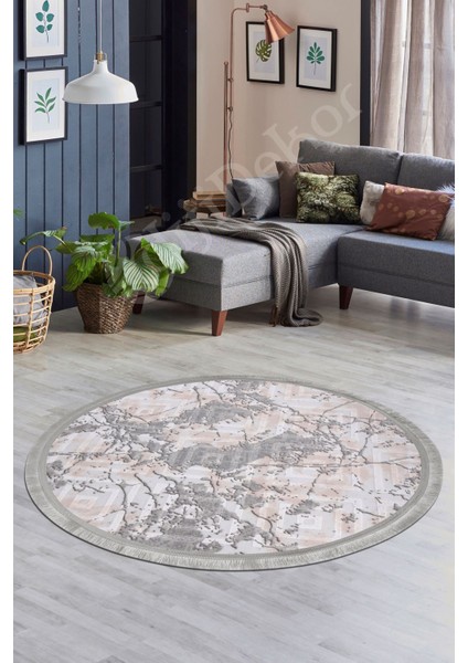 Halı Gri3 Karo Saçaklı Yuvarlak Kesme Ince Yolluk Kilim Salon Halısı Modelleri