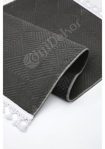 Halı Antrasit Pramit Kaymaz Yıkanabilir Saçaklı Yolluk Kilim Salon Halısı Modelleri fırsatları