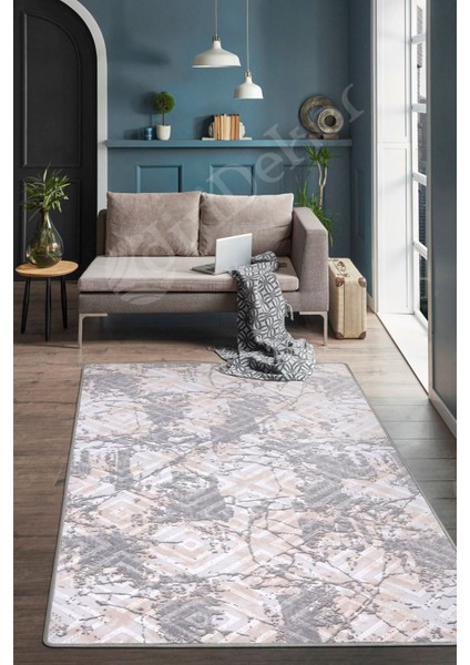 Halı Gri3 Karo Yıkanabilir Saçaksız Kesme Ince Yolluk Kilim Salon Halısı Modelleri