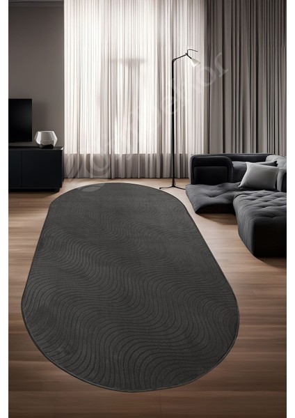 Diji Dekor Halı Antrasit Sahra Desenli Saçaksız Oval Kesme Yolluk Kilim Salon Halısı Modelleri