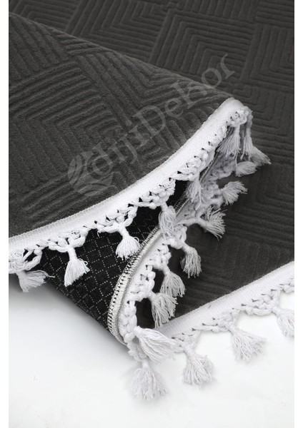 Diji Dekor Halı Antrasit Pramit Desenli Saçaklı Oval Kesme Yolluk Kilim Salon Halısı Modelleri fırsatları