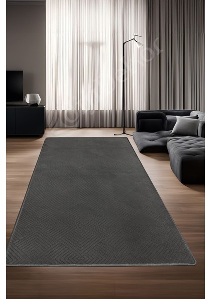 Diji Dekor Halı Antrasit Pramit Desenli Kaymaz Yıkanabilir Yolluk Kilim Salon Halısı Modelleri