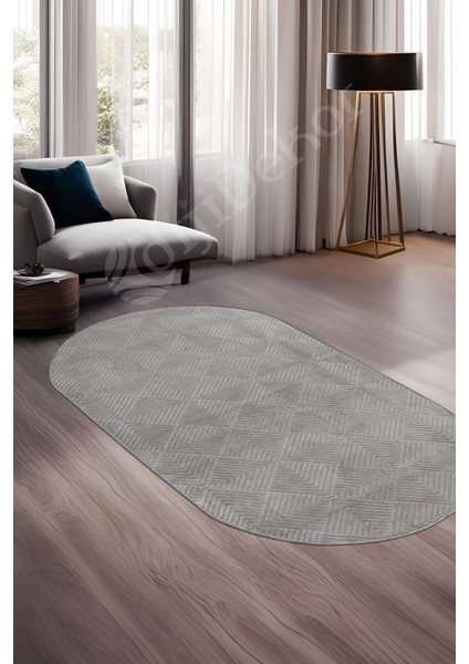 Diji Dekor Halı Gri Pramit Kaymaz Yıkanabilir Saçaksız Oval Yolluk Kilim Salon Halısı Modelleri