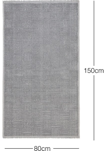 Yıkanabilir Pamuklu Gri Renk Dama Desen Kilim 80 x 150 cm