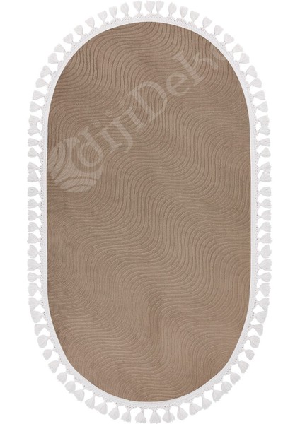 Halı Cool Kahverengi Sahra Desenli Saçaklı Oval Kesme Yolluk Kilim Salon Halısı Modelleri