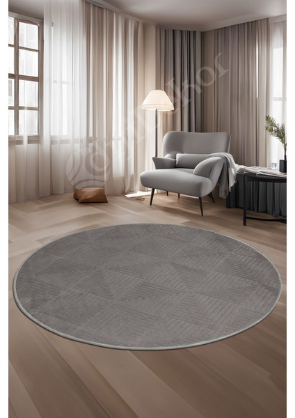 Halı Gri Pramit Desenli Saçaksız Yuvarlak Kesme Yolluk Kilim Salon Halısı Modelleri