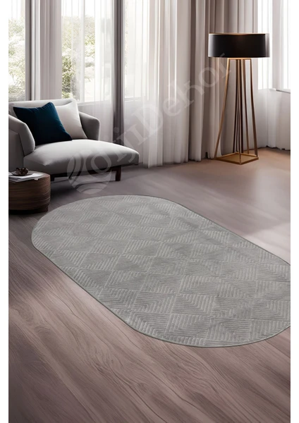 Diji Dekor Halı  Gri Pramit Kaymaz Yıkanabilir Saçaksız Oval Yolluk Kilim Salon Halısı Modelleri