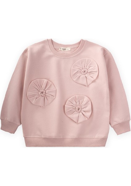 Aplikeli Kız Sweatshirt 2-10 Yaş Pudra Pembe