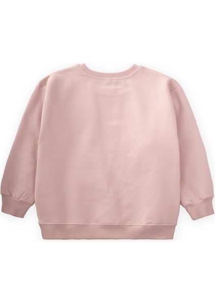 Aplikeli Kız Sweatshirt 2-10 Yaş Pudra Pembe