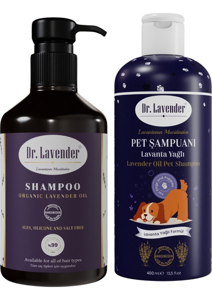 Dr. Lavender Pire Önleyici Köpek Şampuanı 400 ml Pet Şampuan + Tuzsuz Lavanta Yağlı Yetişkin Şampuanı 500 ml