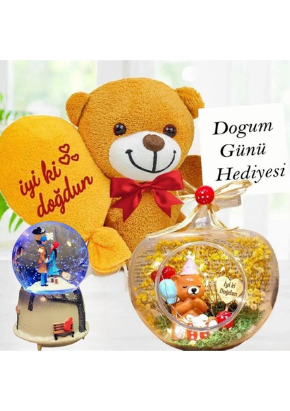 Doğum Günü Hediyesi Işıklı Teraryum& Iyiki Doğdun Balonlu Ayıcık& Sokak Lambası Işıklı Kar Küresi