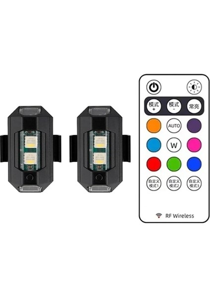 RGB Oto, Motosiklet, Atv, Bisiklet Uçak Kanadı Kumandalı Çakar Mini LED Lamba Şarjlı (2 Adet)