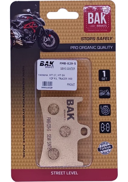 Bak Brakes Fmb-029-S Yamaha Mt07, Mt09 Tracer 700/900, Yzf 1000, Tmax 500. Ön Fren Balatası Organik Kalite