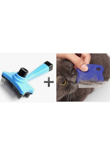 Petkit Tuşlu Otomatik Temizlenen Kedi ve Köpek Tüy Toplayıcı Tarak Basmalı Kaşıma + Bit Pire Tarağı