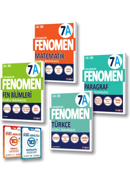 7. Sınıf A Serisi Matematik Soru Bankası - Türkçe Soru Bankası - Fen Bilimleri Soru Bankası - Paragraf Soru Bankası + 2'li Deneme