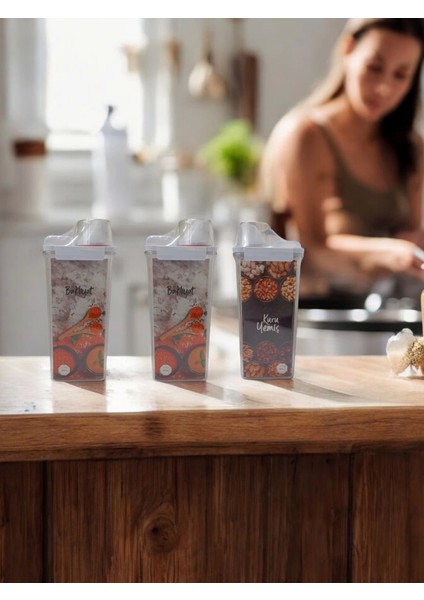 3 Adet 2800ML - Contalı Erzak Saklama Kabı - Ölçekli Bakliyat Kabı - Düzenleyici Kavanoz