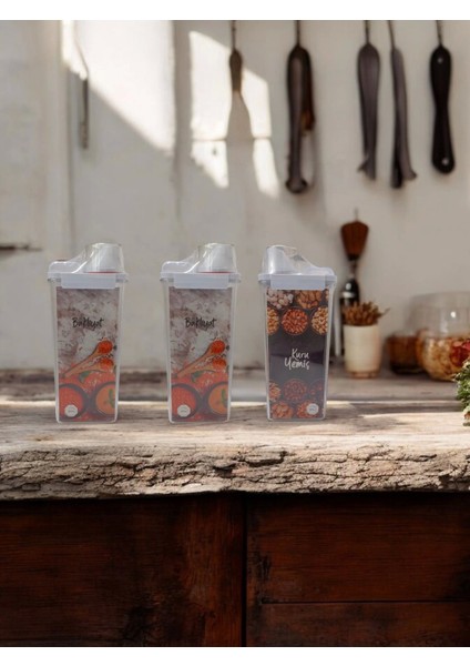 3 Adet 2800ML - Contalı Erzak Saklama Kabı - Ölçekli Bakliyat Kabı - Düzenleyici Kavanoz modelleri