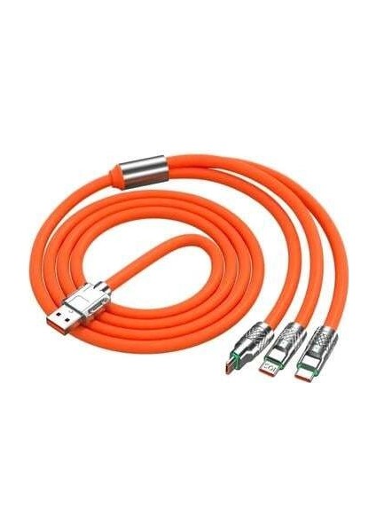 3 In 1 Type-C + Micro USB + Lightning Hızlı Şarj Kablosu Silikon Kablo 1 Metre Opp Ambalaj