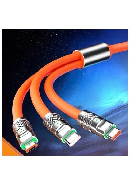 3 In 1 Type-C + Micro USB + Lightning Hızlı Şarj Kablosu Silikon Kablo 1 Metre Opp Ambalaj