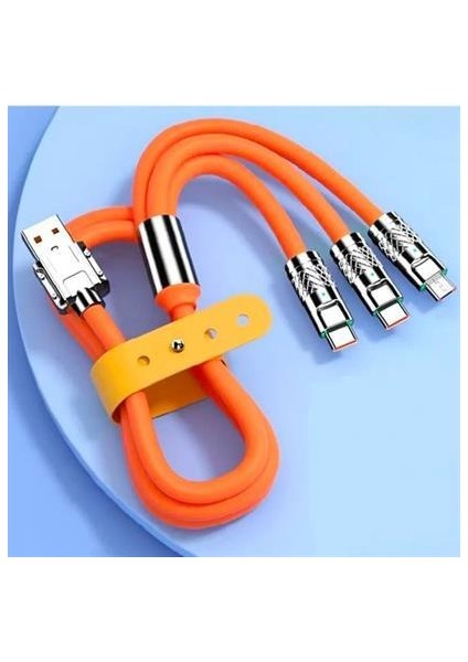 3 In 1 Type-C + Micro USB + Lightning Hızlı Şarj Kablosu Silikon Kablo 1 Metre Opp Ambalaj