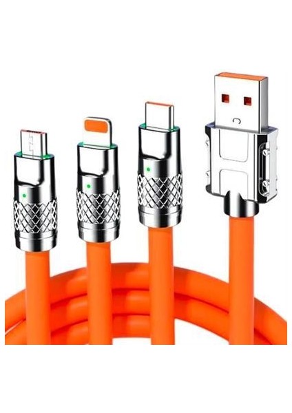 3 In 1 Type-C + Micro USB + Lightning Hızlı Şarj Kablosu Silikon Kablo 1 Metre Opp Ambalaj
